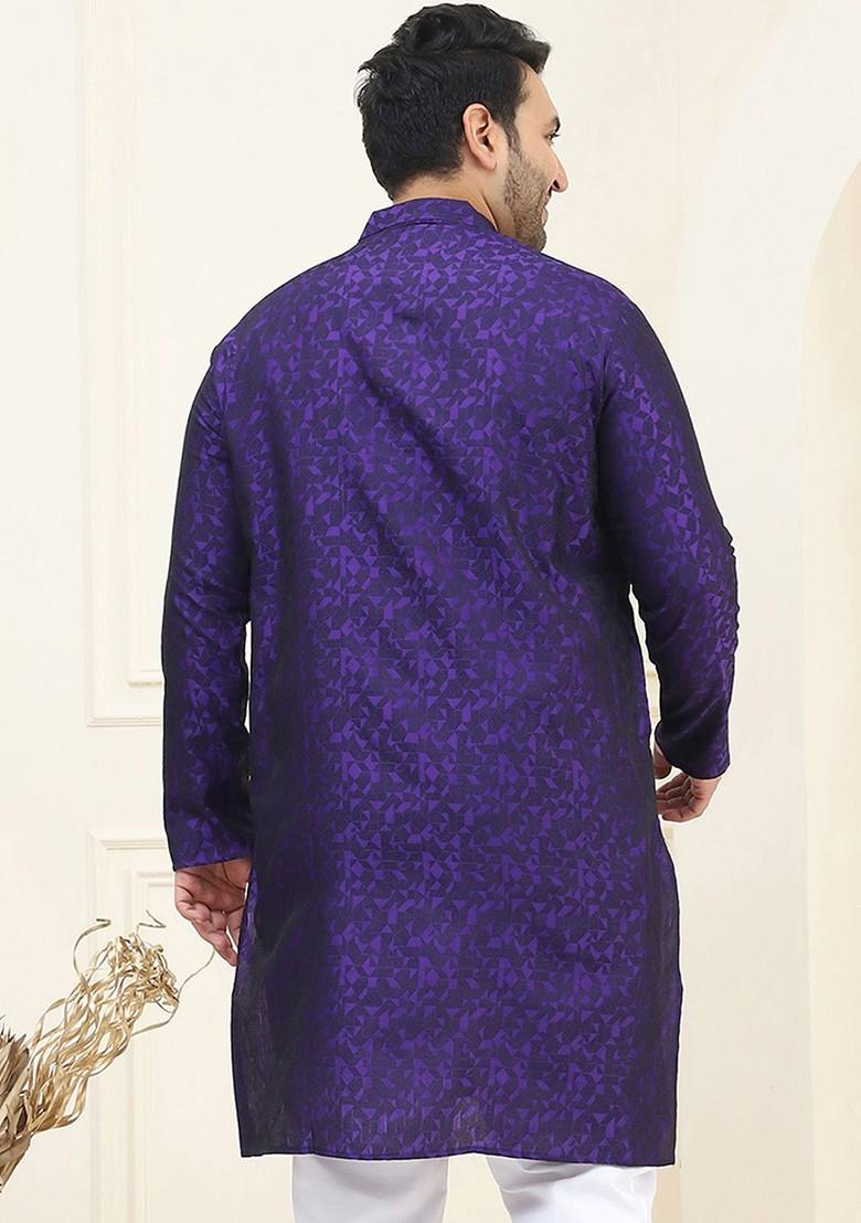 Purple Woven Poly Blend Kurta For Men