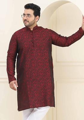 Maroon Woven Poly Blend Kurta For Men