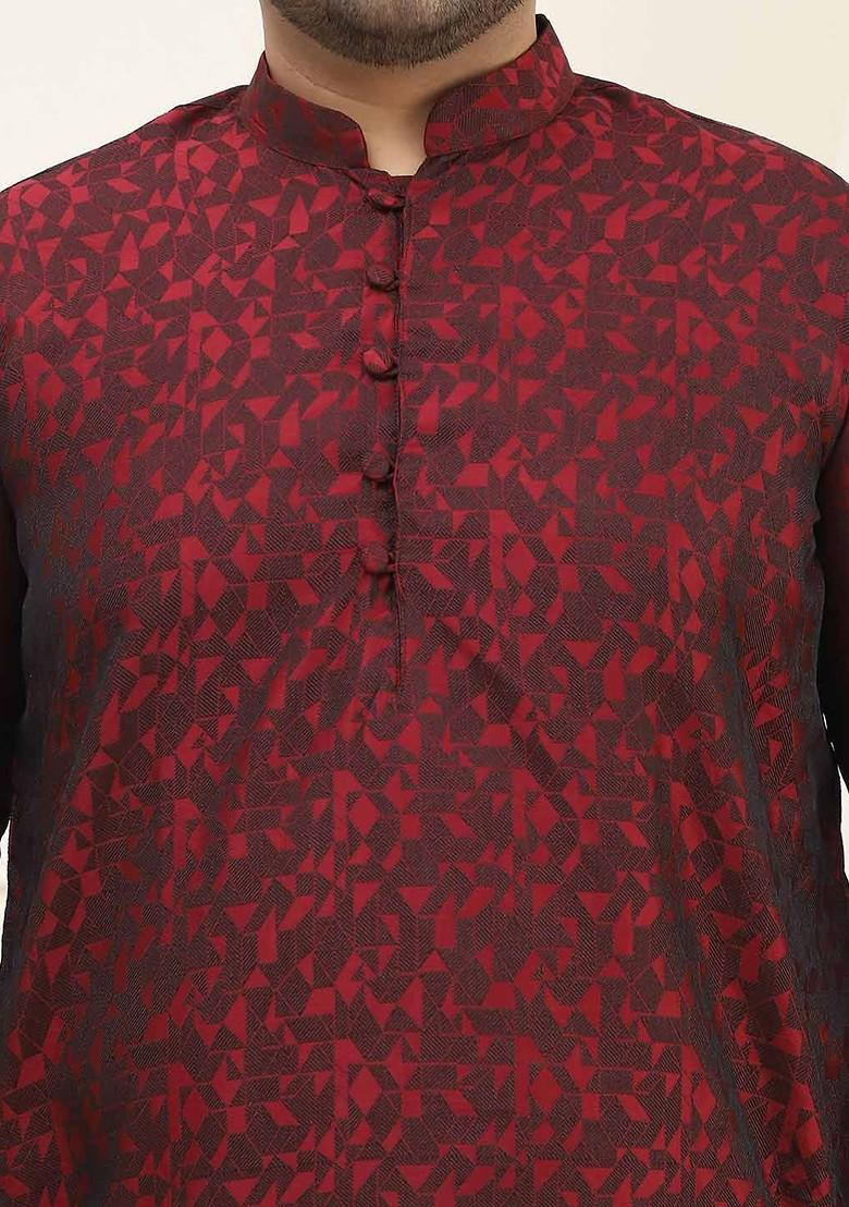 Maroon Woven Poly Blend Kurta For Men