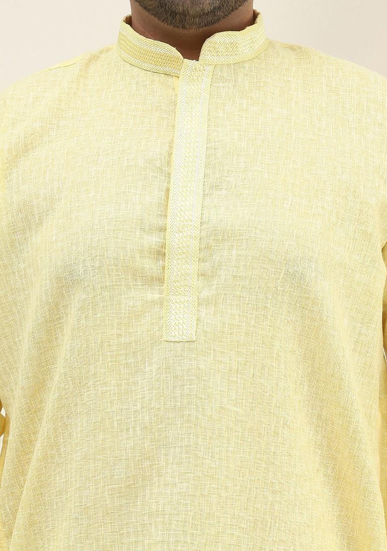 Yellow Solid Cotton Kurta For Men