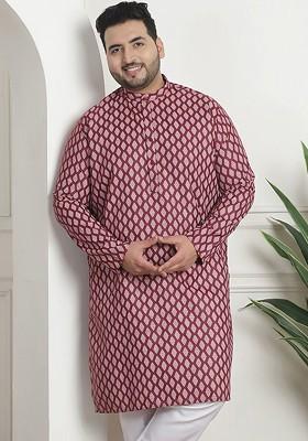 Maroon Ethnic Motifs Poly Blend Kurta For Men