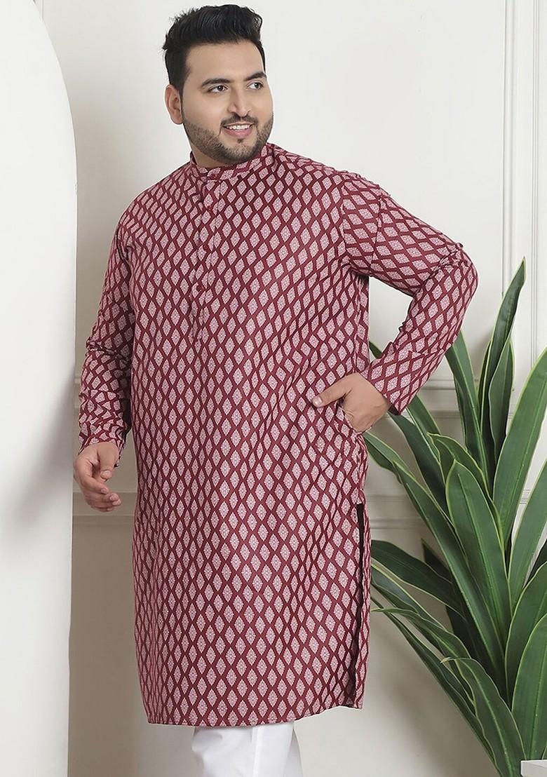 Maroon Ethnic Motifs Poly Blend Kurta For Men