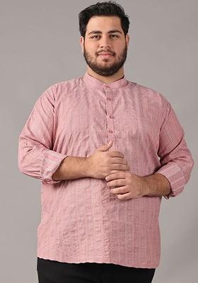 Pink Woven Cotton Kurta For Men