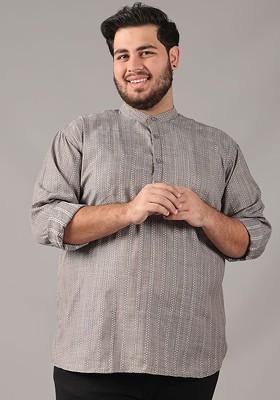 Grey Woven Cotton Kurta For Men