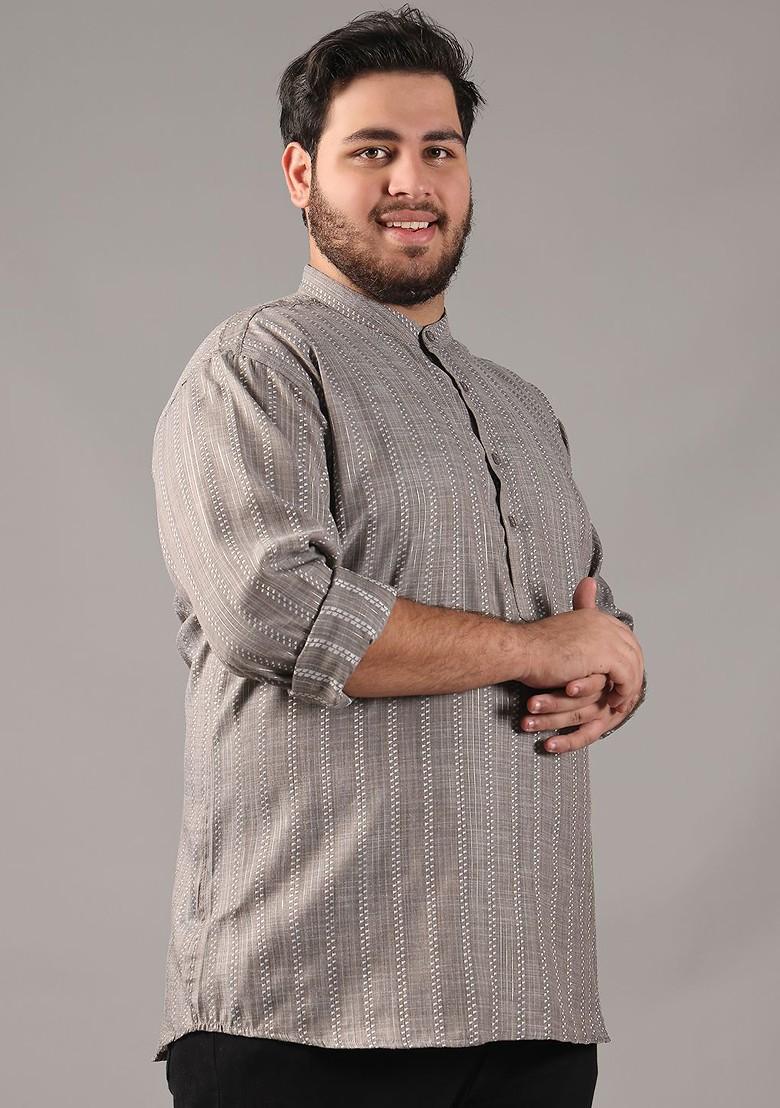 Grey Woven Cotton Kurta For Men