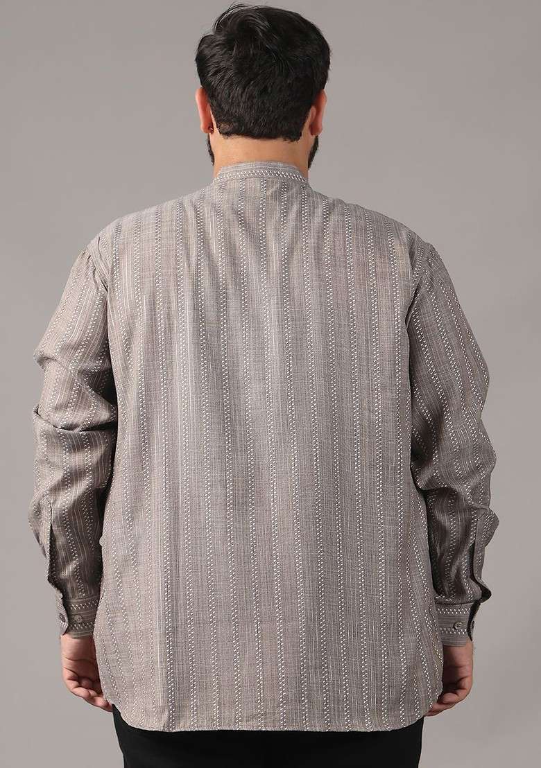 Grey Woven Cotton Kurta For Men - Indya