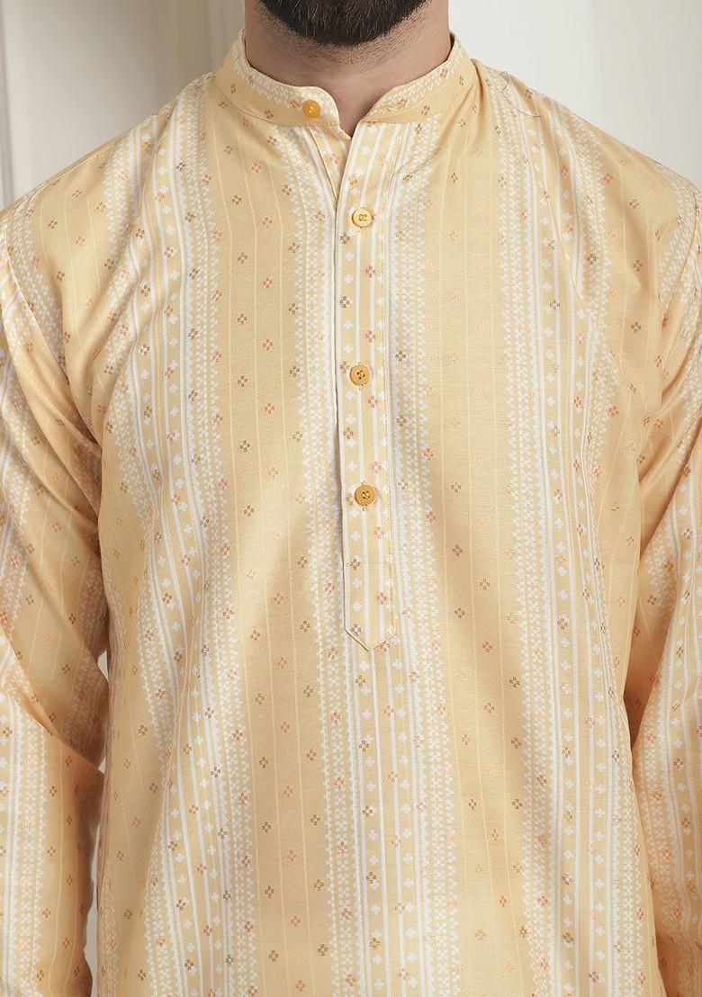 Mustard Ethnic Motifs Silk Kurta For Men