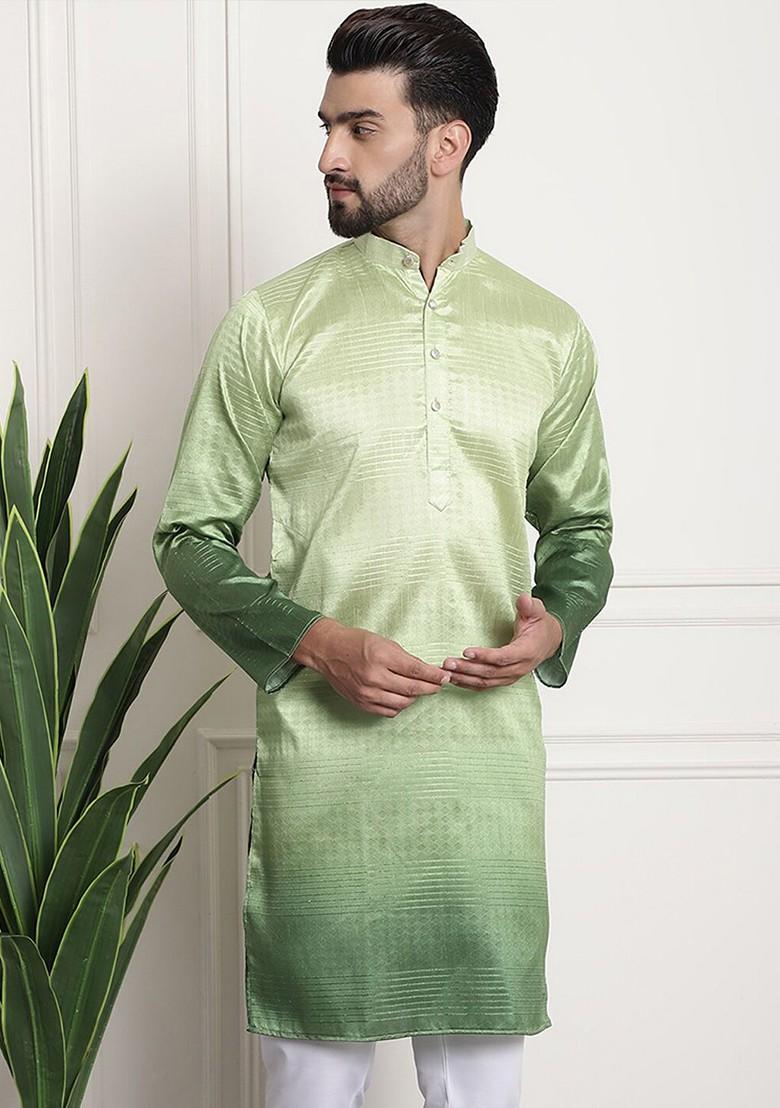 Green Ethnic Motifs Jacquard Kurta For Men