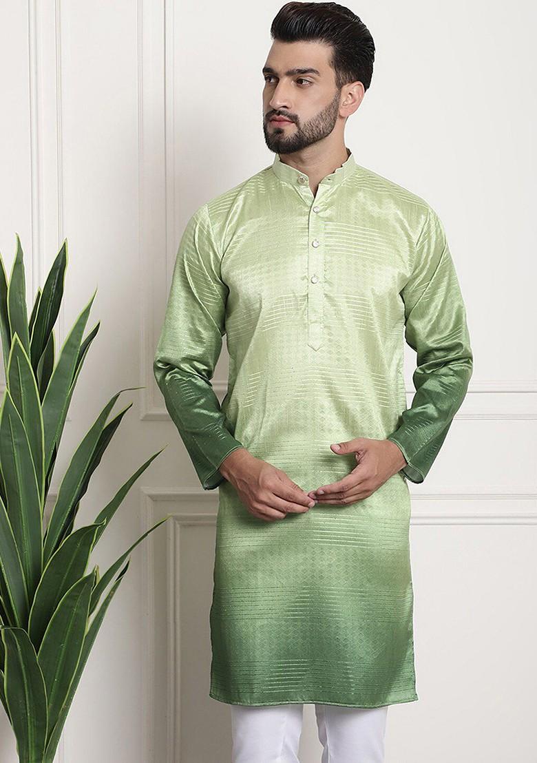 Green Ethnic Motifs Jacquard Kurta For Men