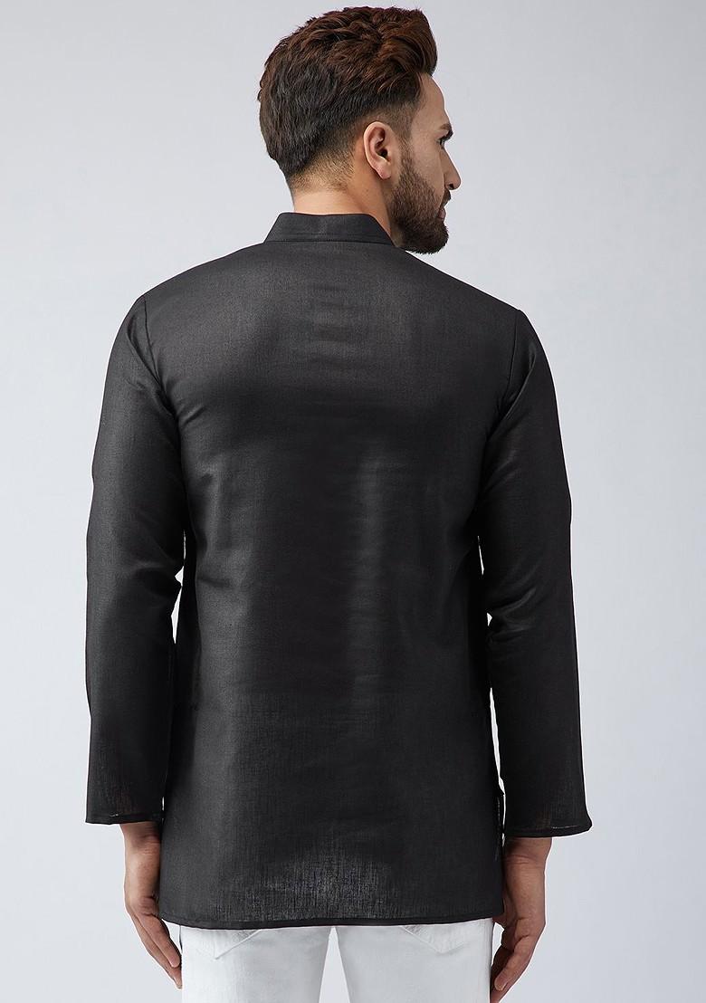 Black Solid Poly Blend Kurta For Men