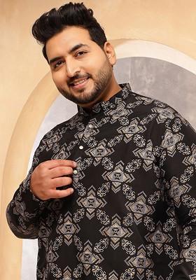Black Ethnic Motifs Cotton Kurta For Men