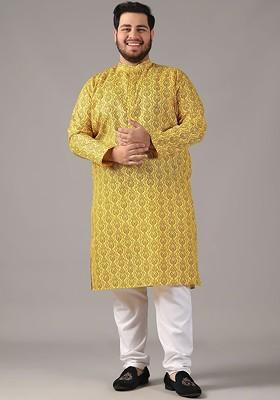 Mustard Ethnic Motifs Poly Blend Kurta For Men