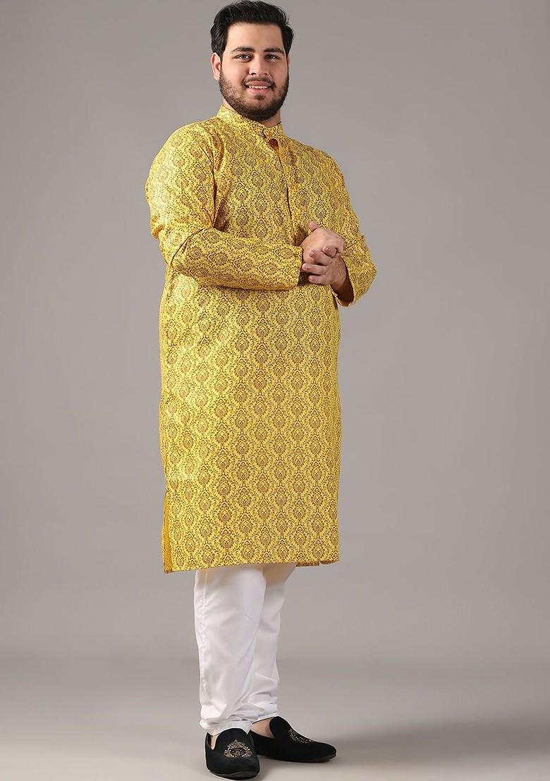 Mustard Ethnic Motifs Poly Blend Kurta For Men