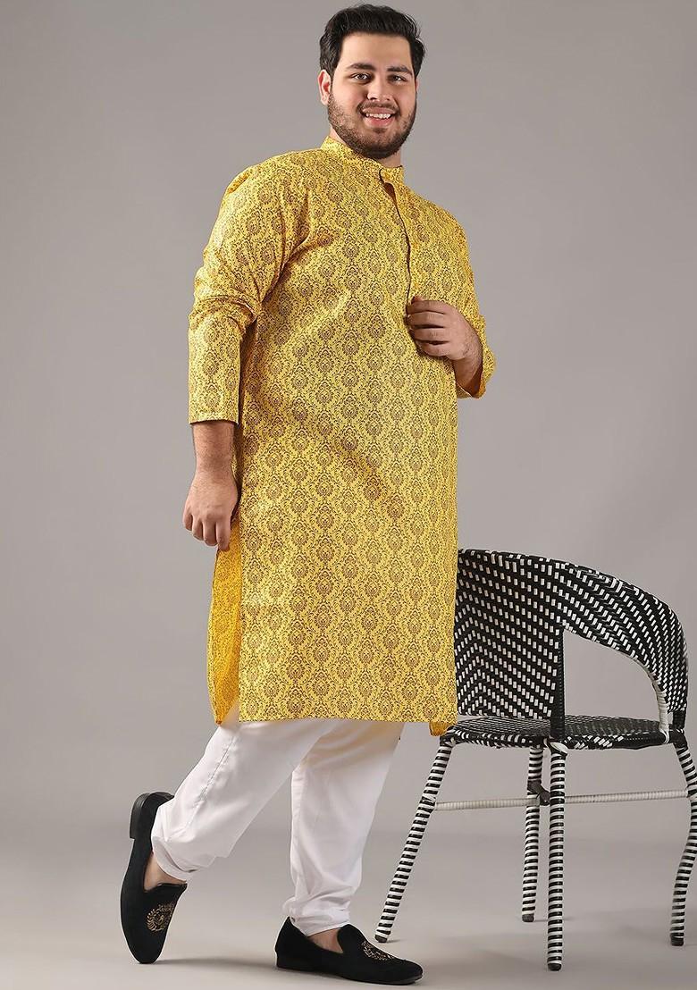 Mustard Ethnic Motifs Poly Blend Kurta For Men