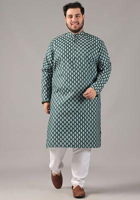 Green Ethnic Motifs Poly Blend Kurta For Men