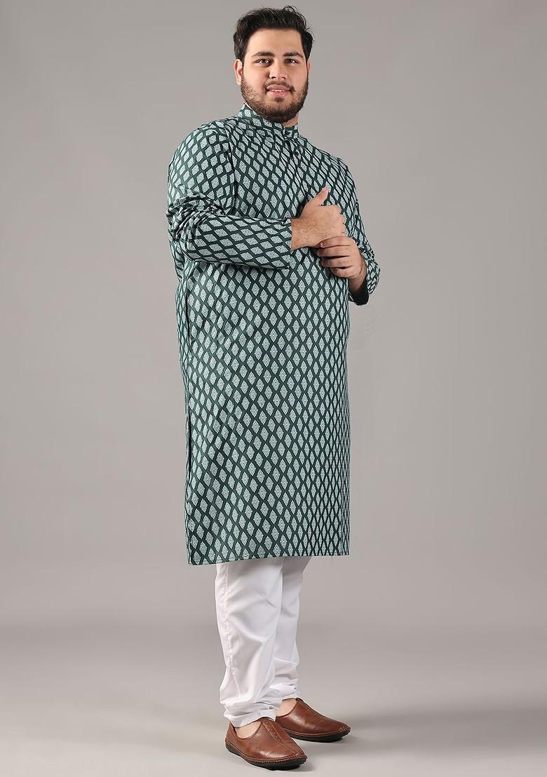 Green Ethnic Motifs Poly Blend Kurta For Men