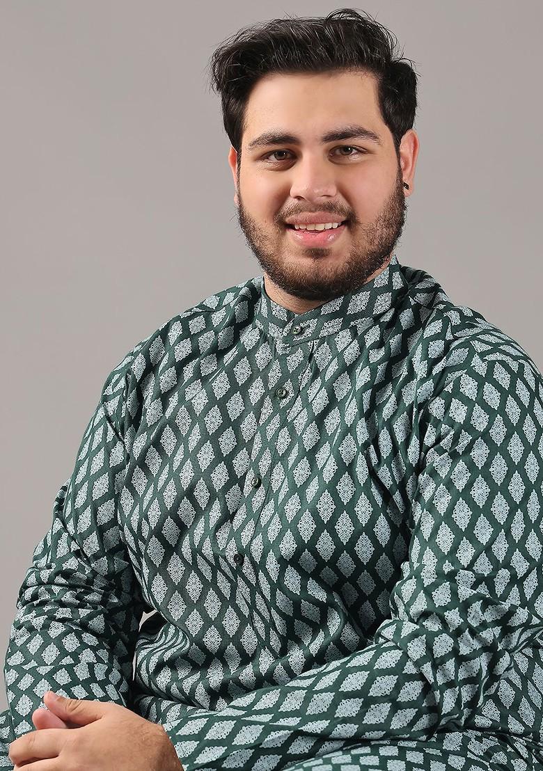 Green Ethnic Motifs Poly Blend Kurta For Men
