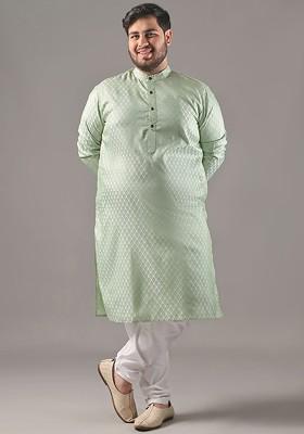 Green Ethnic Motifs Poly Blend Kurta For Men