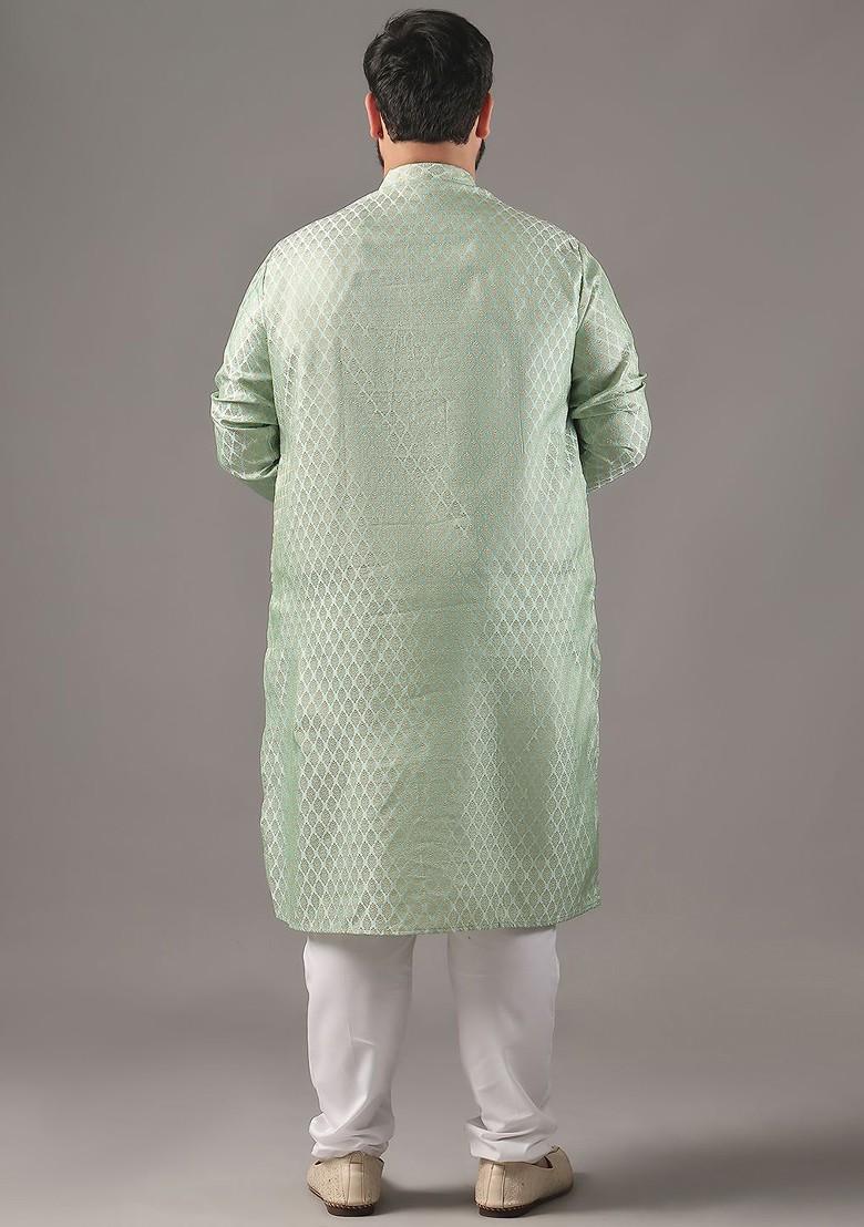 Green Ethnic Motifs Poly Blend Kurta For Men