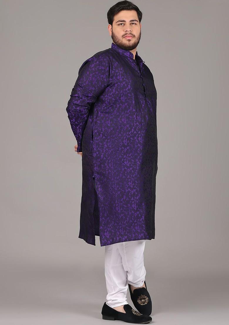 Purple Woven Poly Blend Kurta For Men