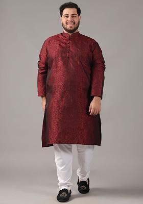Maroon Woven Poly Blend Kurta For Men