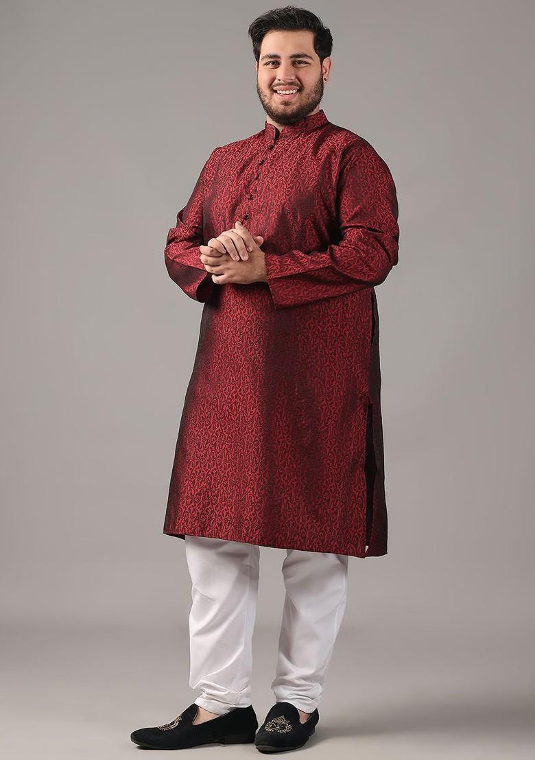 Maroon Woven Poly Blend Kurta For Men