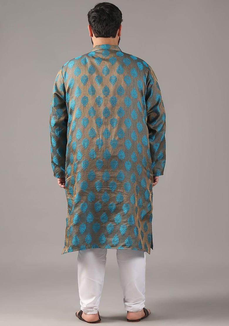 Brown Ethnic Motifs Silk Kurta For Men