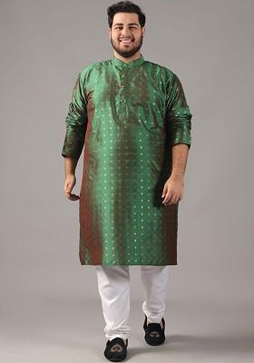 Green Woven Poly Blend Kurta For Men