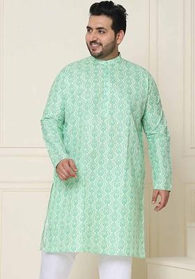 Green Ethnic Motifs Poly Blend Kurta For Men
