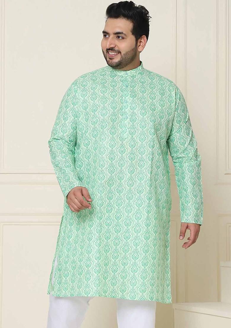 Green Ethnic Motifs Poly Blend Kurta For Men