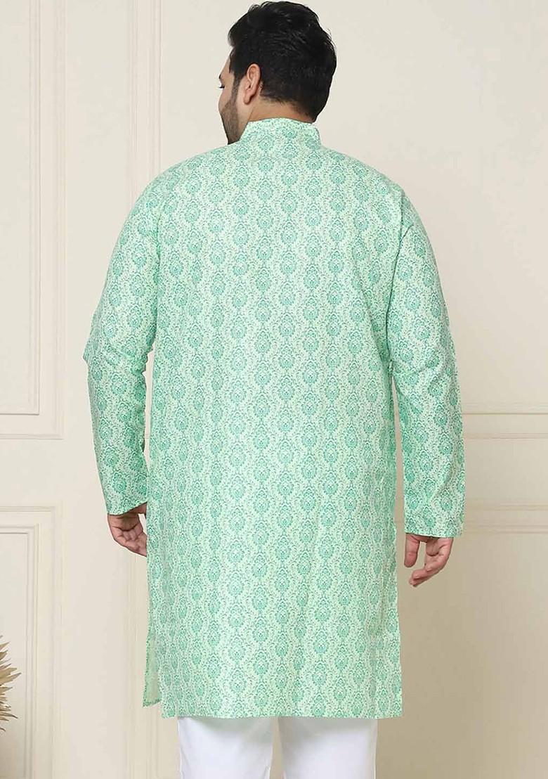 Green Ethnic Motifs Poly Blend Kurta For Men