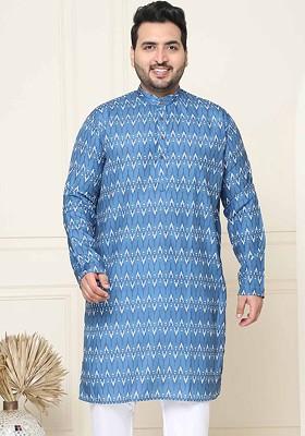 Navy Blue Ethnic Motifs Cotton Kurta For Men