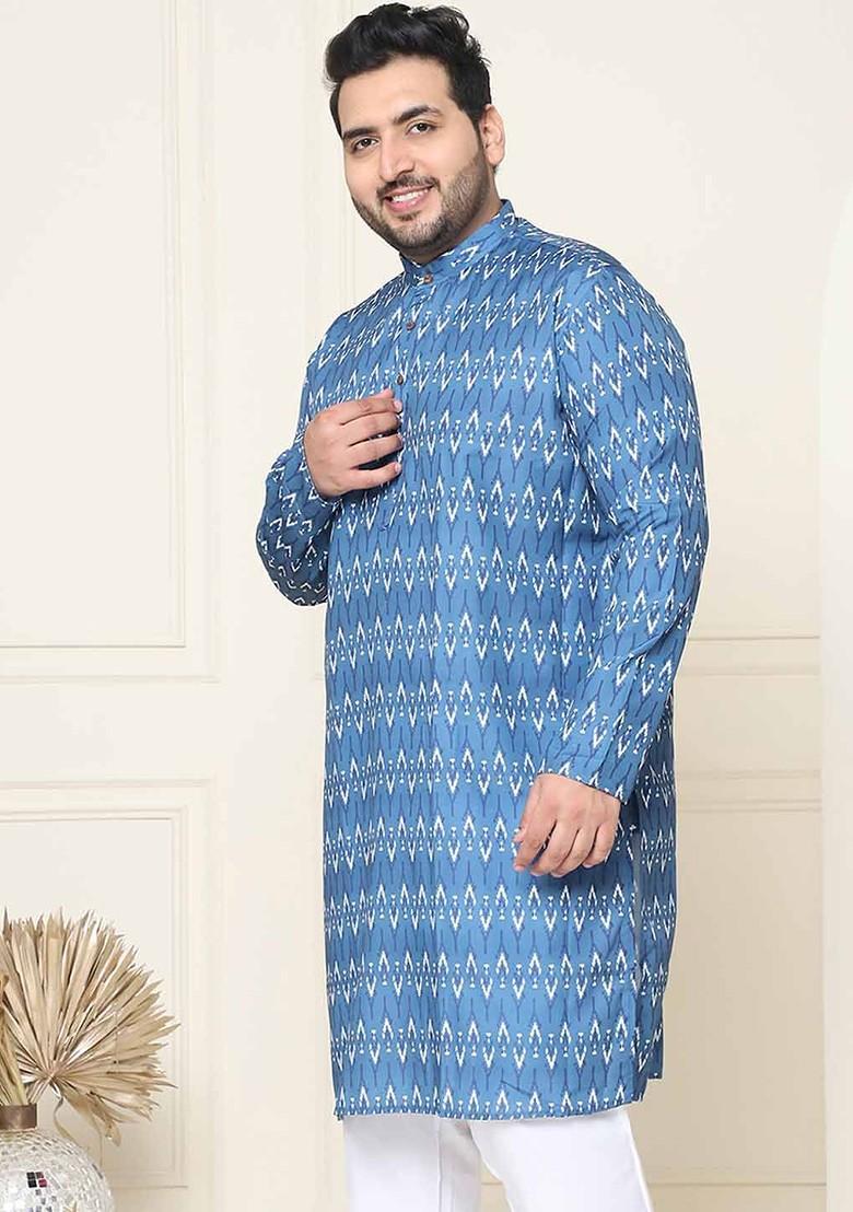 Navy Blue Ethnic Motifs Cotton Kurta For Men