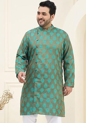 Green Ethnic Motifs Jacquard Kurta For Men