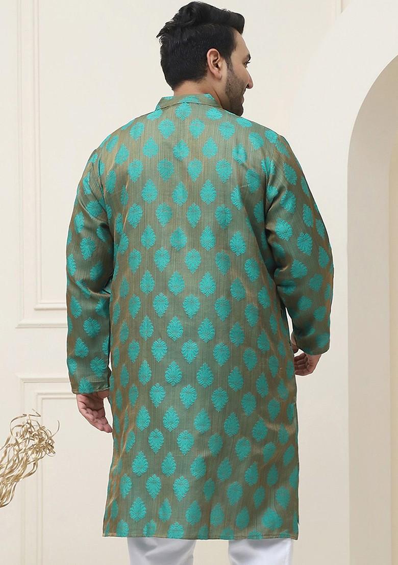 Green Ethnic Motifs Jacquard Kurta For Men