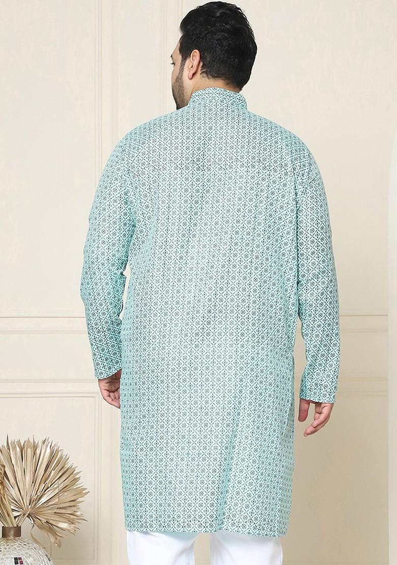 Sea Green Ethnic Motifs Cotton Kurta For Men