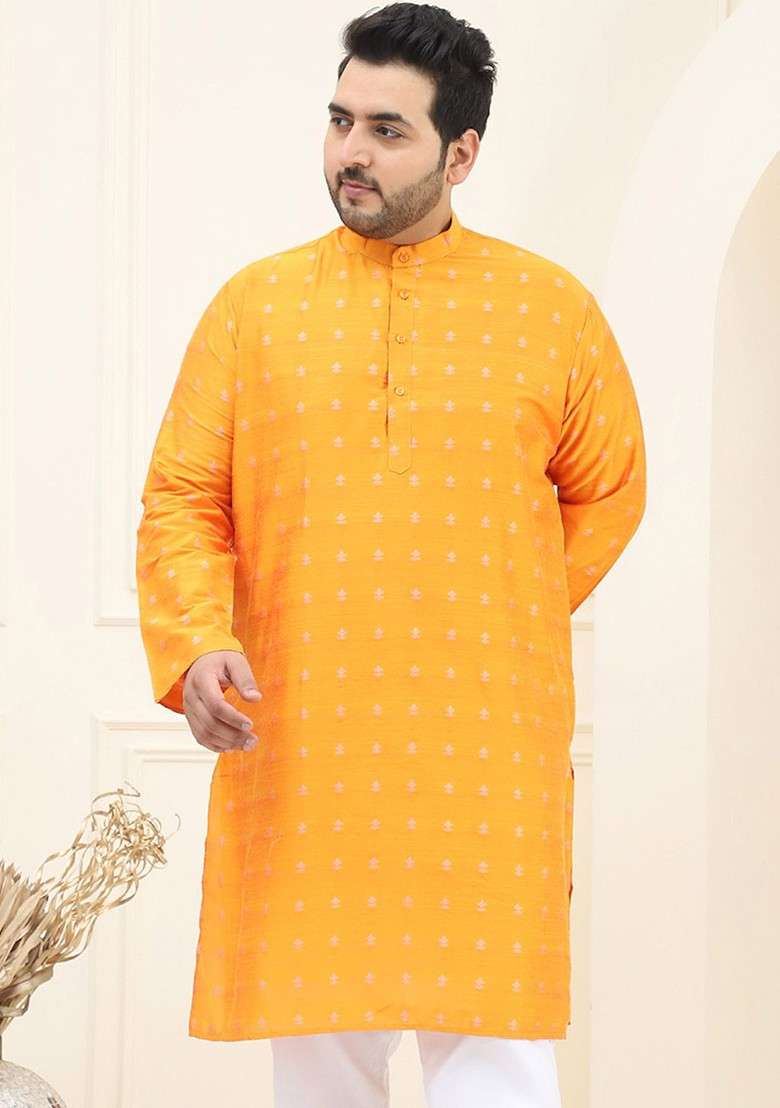 Orange Woven Poly Blend Kurta For Men - Indya