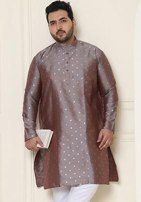 Grey Woven Poly Blend Kurta For Men