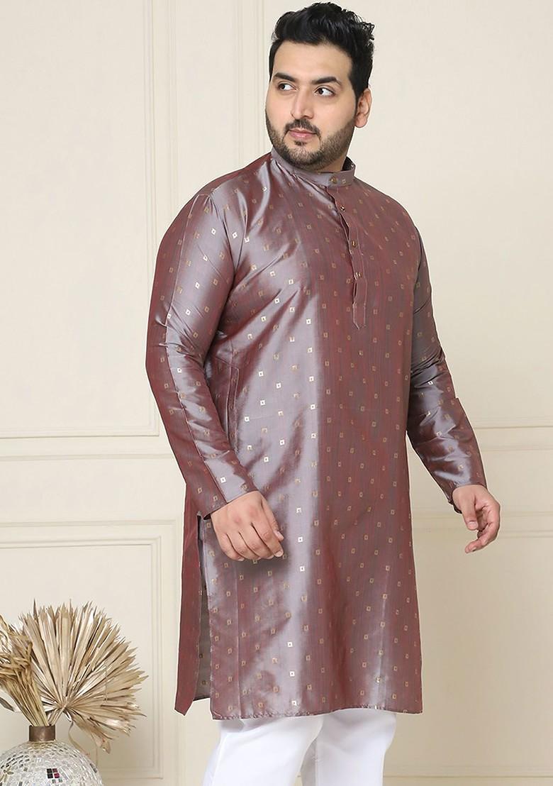 Grey Woven Poly Blend Kurta For Men