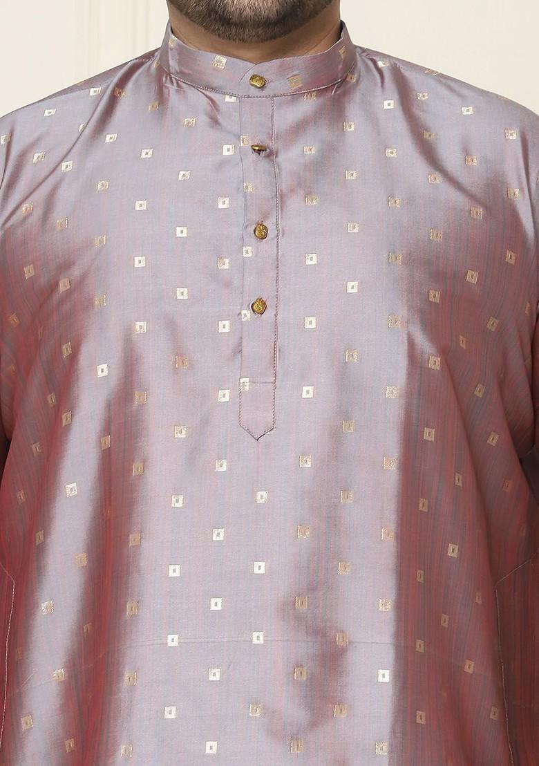 Grey Woven Poly Blend Kurta For Men