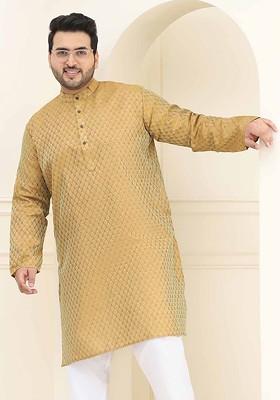Mustard Ethnic Motifs Poly Blend Kurta For Men