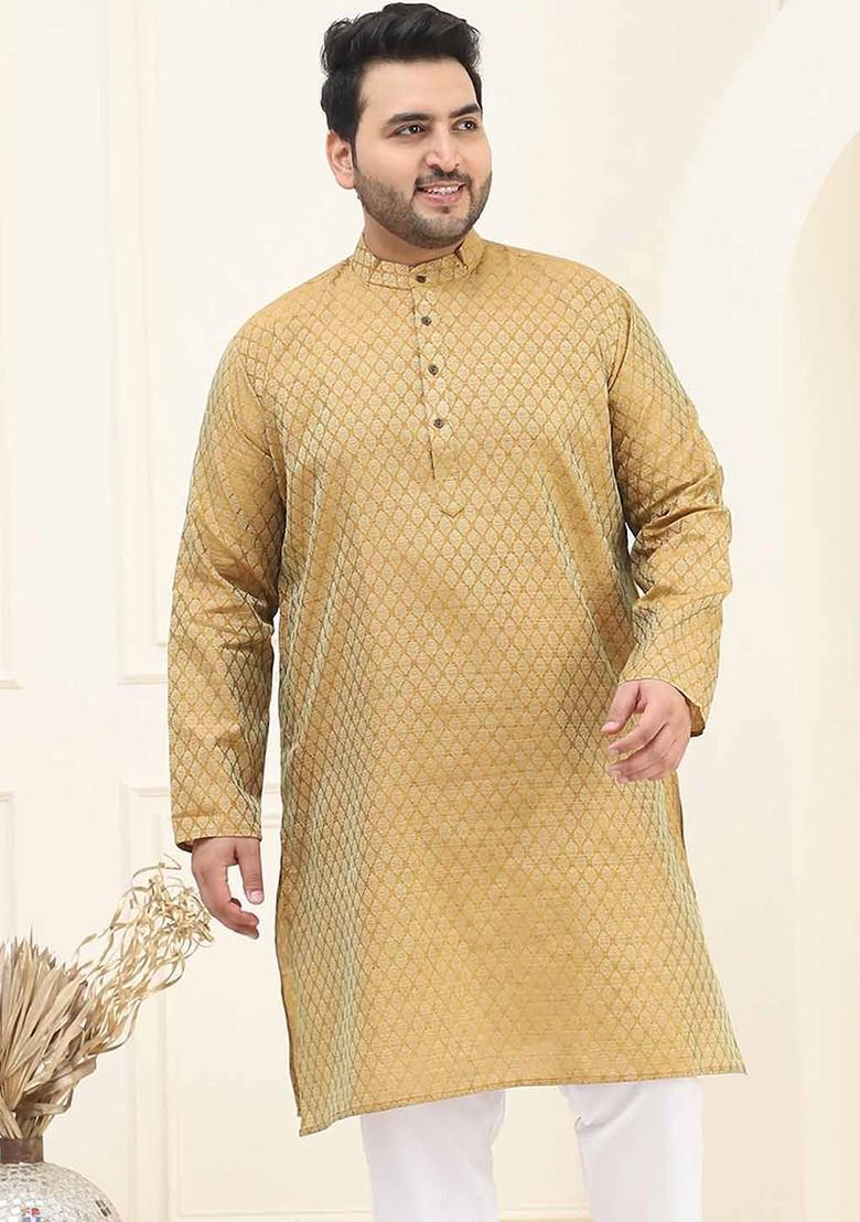 Mustard Ethnic Motifs Poly Blend Kurta For Men