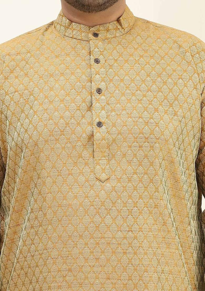 Mustard Ethnic Motifs Poly Blend Kurta For Men
