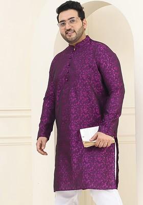 Violet Woven Silk Kurta For Men