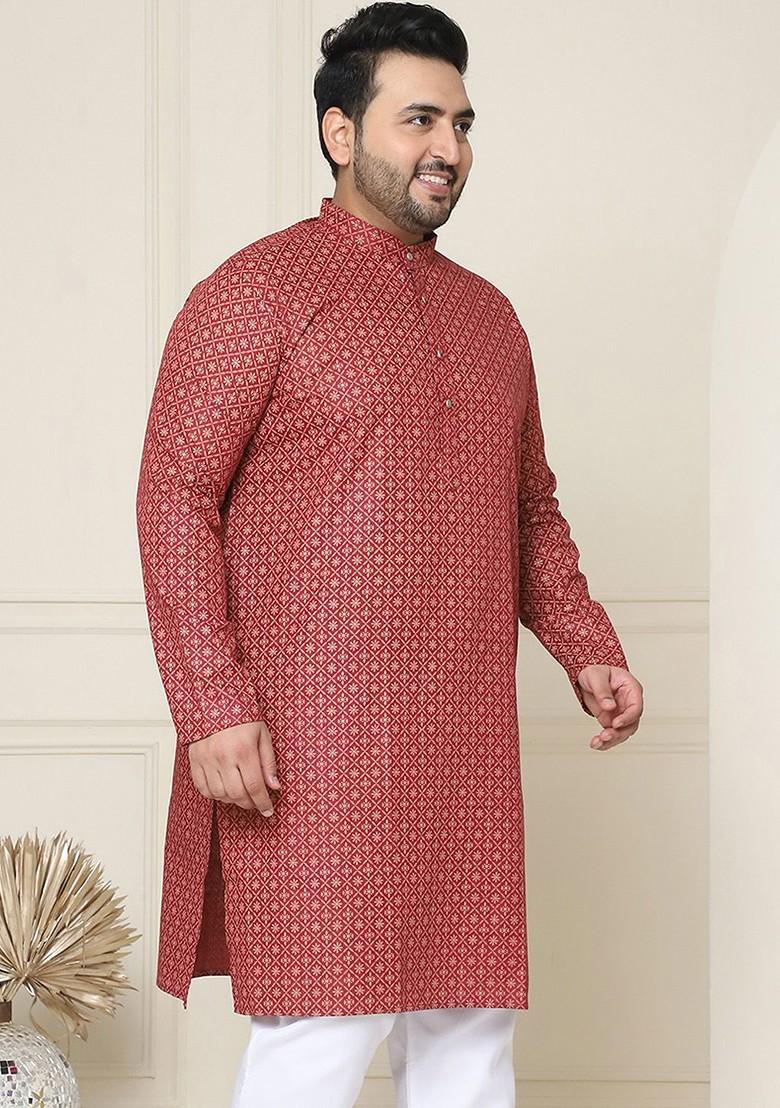 Maroon Ethnic Motifs Cotton Kurta For Men