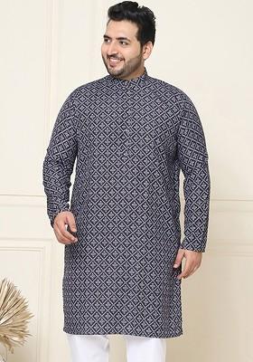 Black Woven Cotton Kurta For Men
