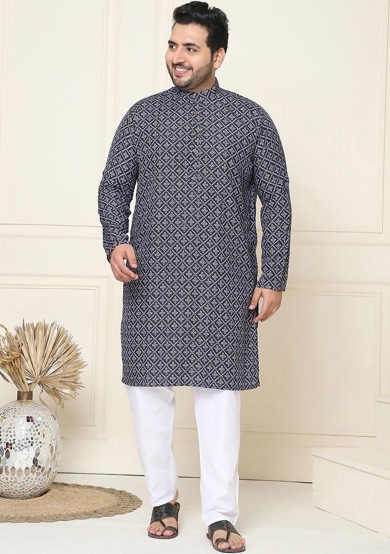Black Woven Cotton Kurta For Men