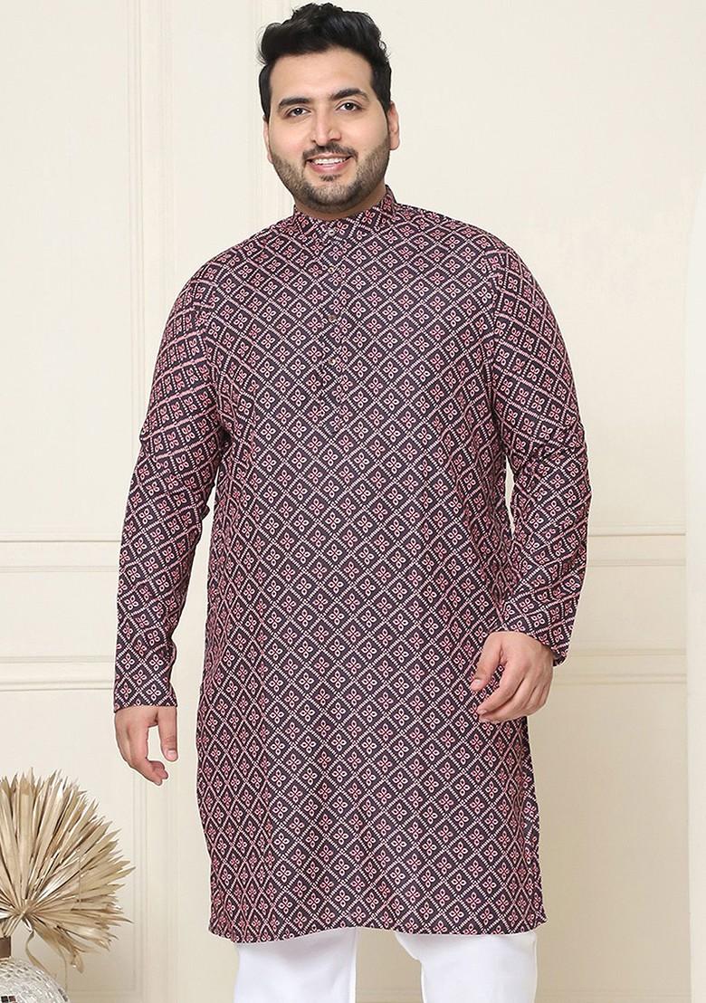 Black Ethnic Motifs Cotton Kurta For Men