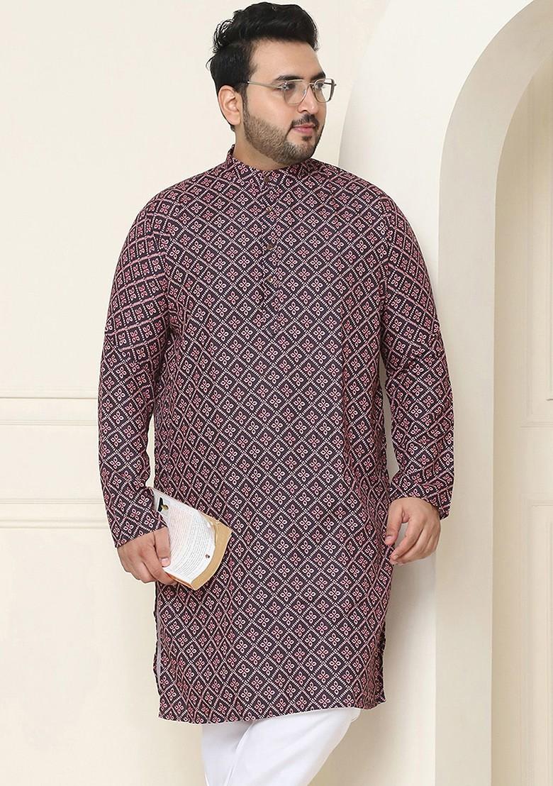 Black Ethnic Motifs Cotton Kurta For Men