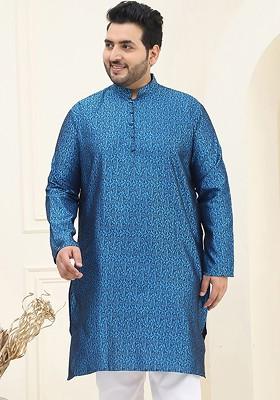 Blue Woven Poly Blend Kurta For Men